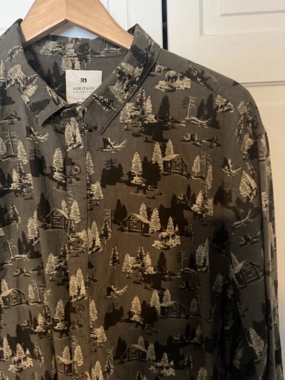 Le 31 Simons Men’s XL Green Black Tan Plaid Button-Down Shirt Long Sleeve